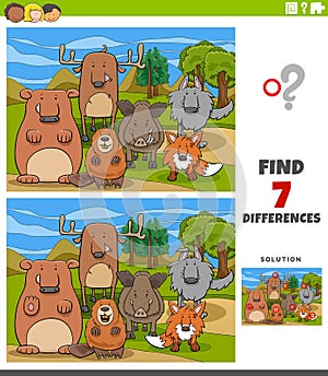 Differences educational task for kids with wild animals