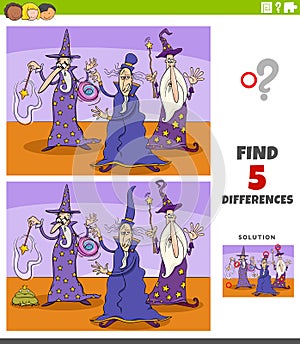 Differences educational task for kids with wizards fantasy characters