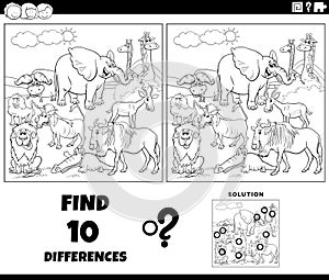 differences game with African animals coloring page