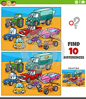 differences game with cartoon cars characters group