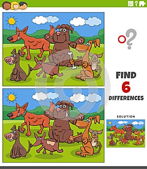 Differences game with cartoon dogs animal characters