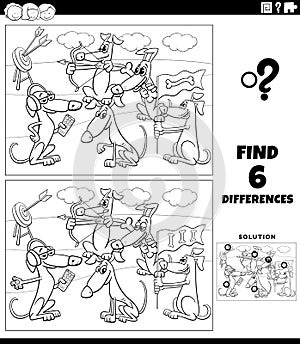 Differences game with cartoon dogs coloring page