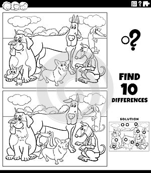 differences game with cartoon dogs coloring page