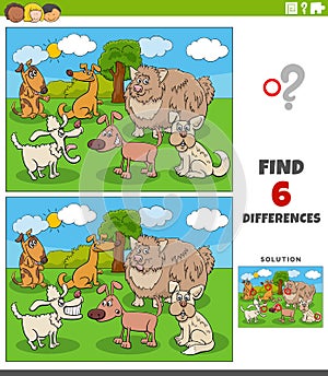 Differences game with cartoon dogs group in the park