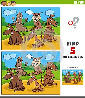 Differences game with cartoon dogs in the park