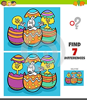 Differences game with cartoon Easter characters