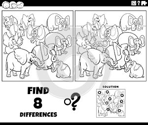 differences game with cartoon elephants coloring page