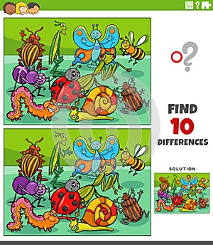 differences game with cartoon insects characters group