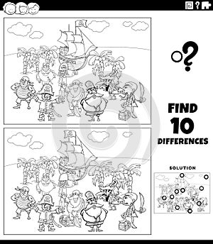 differences game with cartoon pirates coloring page