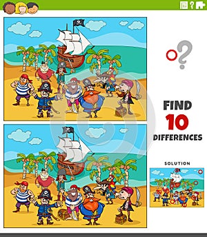 differences game with cartoon pirates on treasure island