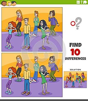 differences game with cartoon surprised young people group