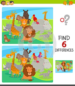 Differences game with comic animal characters