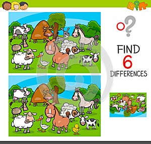 Differences game with farm animal characters