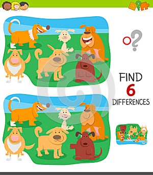Differences game with funny cartoon dogs