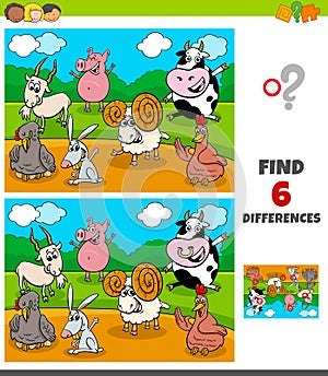 Differences game with funny farm animal characters