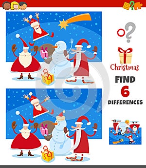 Differences game with happy Santa Claus characters