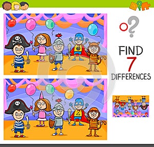 Differences game with kids on masked ball