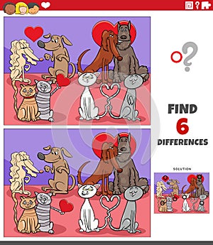 Differences game with pets in love on Valentines Day