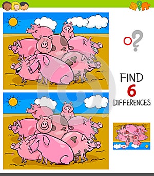 Differences game with pigs animal characters