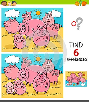 Differences game with pigs farm animals