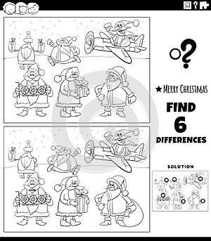 Differences game with Santa Clauses characters coloring page