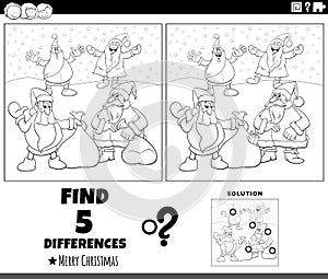 Differences game with Santa Clauses characters coloring page