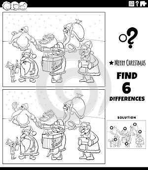 Differences game with Santa Clauses coloring page