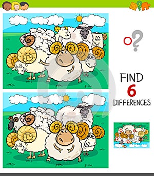 Differences game with sheep and rams characters
