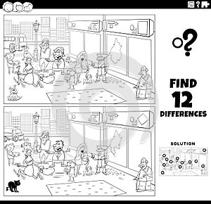 Differences game with situation in the city coloring page