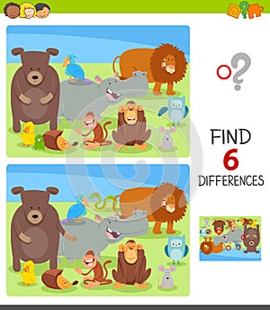 Differences task with cartoon animal characters