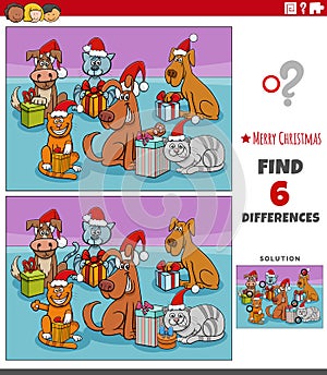 Differences task with pets with Christmas gifts