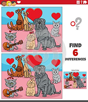 Differences task with pets in love on Valentines Day