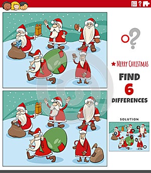 Differences task with Santa Clauses with Christmas gifts