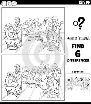 Differences task with Santas at the doctor coloring page