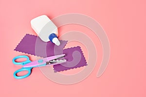 Different accessories for craft on pink background