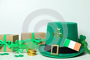 Different accessories for St.Patrick`s Day, close up