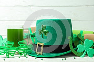 Different accessories for St.Patrick`s Day, close up