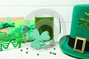 Different accessories for St.Patrick`s Day, close up