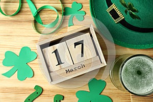 Different accessories of St.Patrick`s Day, top view