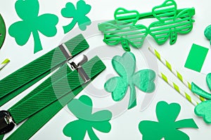 Different accessories for St.Patrick`s Day, top view