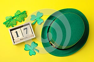 Different accessories for St.Patrick`s Day, top view