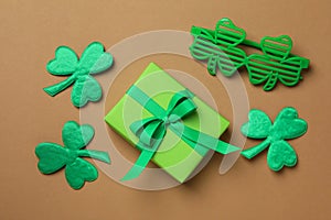 Different accessories for St.Patrick`s Day, top view