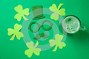 Different accessories for St.Patrick`s Day, top view