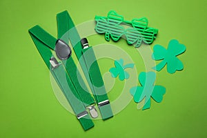 Different accessories for St.Patrick`s Day, top view