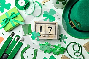 Different accessories for St.Patrick`s Day, top view