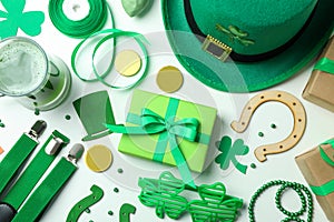 Different accessories for St.Patrick`s Day, top view