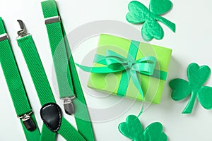 Different accessories for St.Patrick`s Day, top view