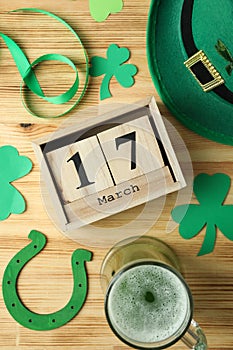 Different accessories for St.Patrick`s Day, top view