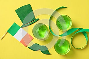 Different accessories for St.Patrick`s Day, top view