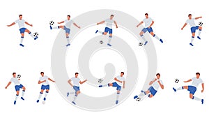 Different Activities Of Male Footballer Player On White